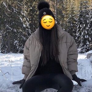 Moncler Ribbed Black Beanie with Pom Pom